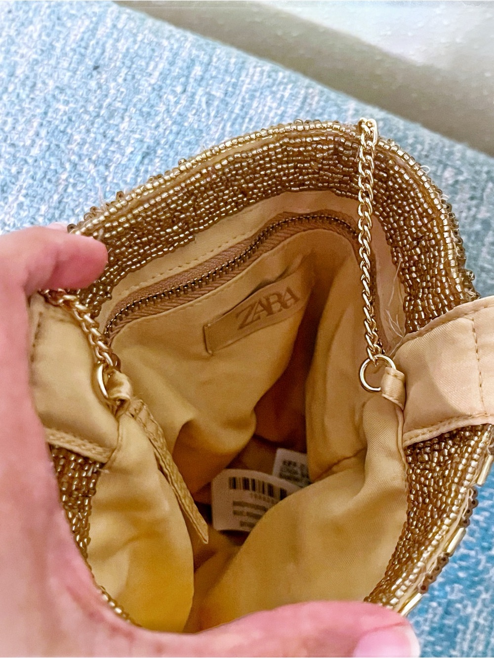 Zara NWT Gold Beaded Luxe Mini Bucket Bag Crossbody Chain Purse Wedding 6582/510 - Picture 4 of 5